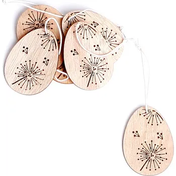 Velikonoční dekorace Vajíčko závěs dřevo 6ks/6cm natural