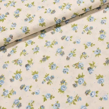 Marčík Látky Bavlněné plátno 3093 modré květiny na béžové 1,4/1 m