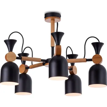 Light for home - Lustry na tyči 60055 "MONTE", 5x60W, E27, černá, přírodní olše