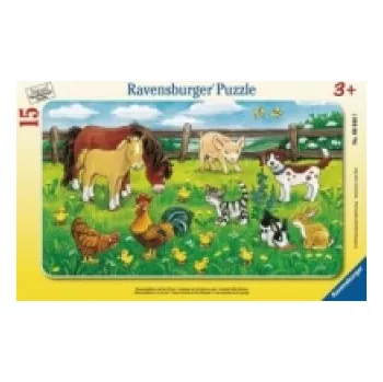 První čtění Ravensburger Kinderpuzzle - 06046 Bauernhoftiere auf der Wiese - Rahmenpuzzle für Kinder ab 3 Jahren, mit 15 Teilen (DE)