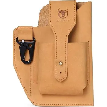 Ledvinka Bullcaptain kožené pouzdro na mobil na pásek Khaki BULLCAPTAIN 97k-cube