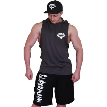 Pánské tílko Tílko s kapucí Superhuman malé logo - šedá/bílá M Šedá