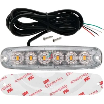 Maják LED přední blikačka horizontální 12V/24V 6 LED diod se žlutým světlem