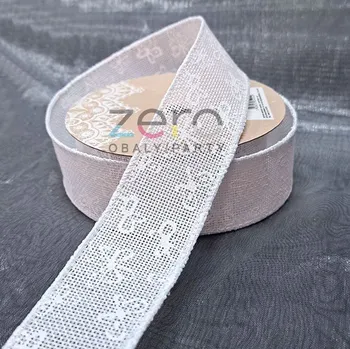 Stuha Stuha jutová 3,8 cm x 7 y - bílá s tiskem motýlků I