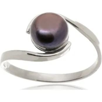 Prsten Prsten z bílého zlata s tmavou perlou PR0568BF + DÁREK ZDARMA