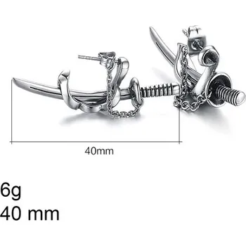 Náušnice Ocelové náušnice - Meč - 40 mm