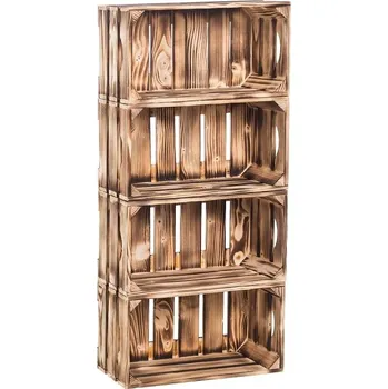 regál ČistéDřevo Dřevěné opálené bedýnky regál 88 x 40 x 20 cm