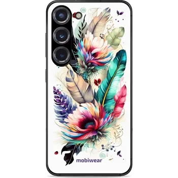 Pouzdro na mobilní telefon Lesklý kryt Mobiwear Glossy - Samsung Galaxy S23 - G017G Pírka a květy (Prémiové lesklé pouzdro, obal, kryt Mobiwear Glossy na mobil Samsung Galaxy S23 - G017G Pírka a květy, materiál Plast + TPU silikon - krytí po všech stranách, neošoupatelný potisk,)