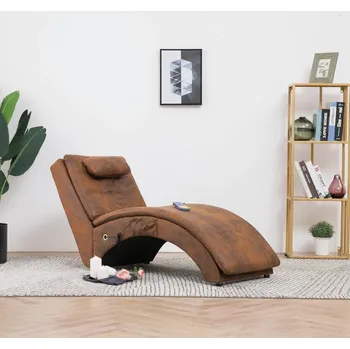 Masážní křeslo Masážní lenoška s polštářem z umělé broušené kůže 142 x 55 x 73 cm hnědá