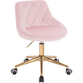Otočné křeslo Kvam Diamonds velur na zlaté podstavě s kolečky - růžový