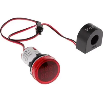 Voltmetr, ampérmetr AD101-22VAM panelový MP 60-500VAC+0-100AAC červený