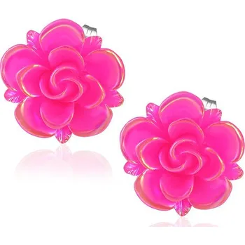 Náušnice Růžová perleťová květina s lístky - Ocelové náušnice