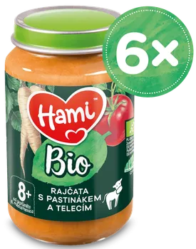 Hami BIO příkrm masozeleninový 190 g rajčata s pastinákem a telecím 6 ks