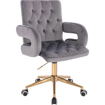 Otočné křeslo Velen velur na zlaté podstavě s kolečky - šedé