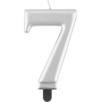 Dortová svíčka Svíčka na dort č. 7, metalická stříbrná, 8 cm