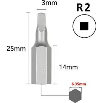 Bit Bit 4-hranný čtverec robertson (čtyřhran) , délka 25mm velikost bitu R2