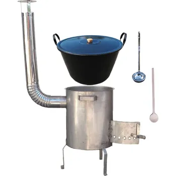 Kempingové nádobí Zabijačkový smaltovaný kotel 70 L + nerezová kotlina, tloušťka 1,5 mm, průměr 53 cm STRONG EXCLUSIVE + naběračka a vařečka