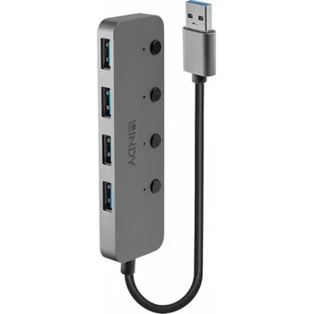 USB hub Lindy 4 Port USB 3.0 Hub mit Ein-/Ausschaltern, USB-Hub 43309