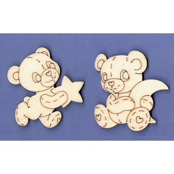Vánoce MY52, Výřez z překližky,MEDVÍDEK S HVĚZDOU A MĚSÍCEM,5cm,2ks