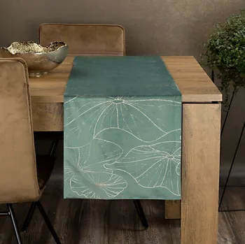 ubrus Sametový středový ubrus v mátové barvě s květinovým potiskem Šířka: 35 cm | Délka: 220 cm