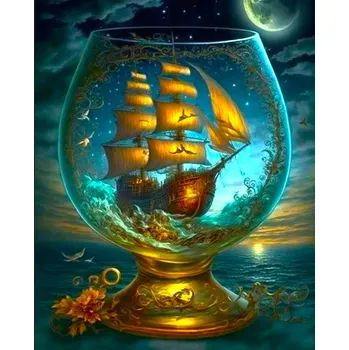 Diamantové malování Diamantové malování - Plachetnice ve sklence (50x70)