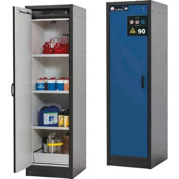 Bezpečnostní skříň na chemikálie 90 min., 3 police + vana, š. 600 mm, TSA dveře modré