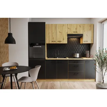 Kuchyňská linka Kuchyňská linka MODENA dub artisan / černý mat, sestava G, 240 cm