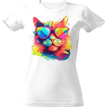 Dámské tričko Tričko s potiskem Barevná kočka s brýlemi dámské