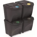 Sada 4 odpadkových košů na tříděný odpad SORTIBOX, objem 4x25 l, barva antracit