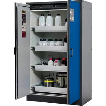 Bezpečnostní skříň na chemikálie 30 min., 4 zásuvky, š. 1164 mm, dveře modré
