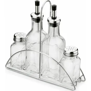 Nádoba na olej a ocet Kořenka skleněná 4 dílná /dávkovač na olej a ocet /ve stojanu sklo/kov