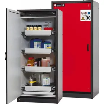 Bezpečnostní skříň na chemikálie 30 min., 4 zásuvky, š. 864 mm, dveře červené