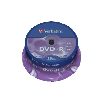 Optické médium 1x25 Verbatim DVD+R 4,7GB 16x Speed, matne stribrna