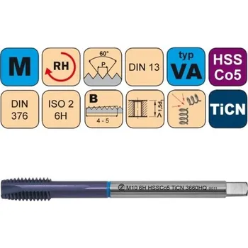 Ruční nářadí NÁSTROJE CZ Strojní závitník /CZZ3660 TiCN/ jemný metrický závit s přímou drážkou a lamačem třísek CZZ Závit: M8x1