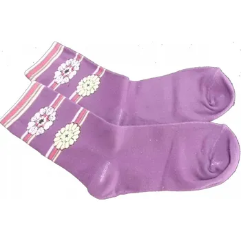 Ponožky dětské bavlna - DVA KVĚTY fialové - vel.19-20cm