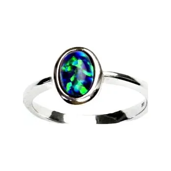 Prsten Stříbrný prsten, zelený syntetický opál, prstýnek s opálem, T 1354