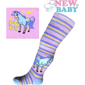 Punčocháče dětské froté - KONÍK růžové s proužky - vel.92-98