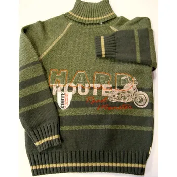 Dívčí svetr Svetr dětský rolákový - HARD ROUTE zelený melír - vel.140