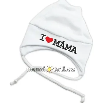 Kojenecká čepice Čepice kojenecká zavazovací - I LOVE MÁMA bílá - vel.56
