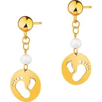 Náušnice Zlaté náušnice s perlami - chodidla - AP534-7853