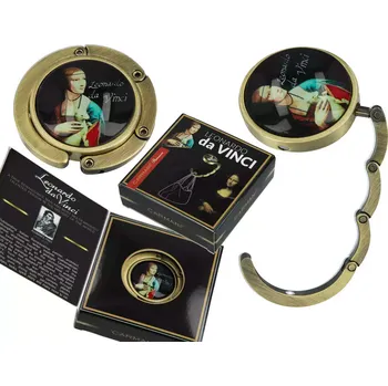 Kabelka Carmani - Rozkládací háček na kabelku L. da Vinci, Dáma s lasičkou - 4,5x4,5x1,5 cm