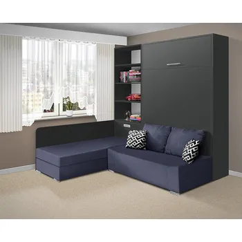 Postel Nabytekmorava Sklápěcí postel s pohovkou VS 21075, 200 x 140cm barevné kombinace: Antracit / dveře antracit, barva pohovky: Savana modrá