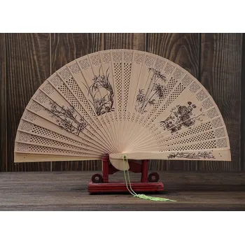 Voňavý, dřevěný vějíř - švestková, orchidej, bambusová a chryzantéma