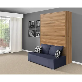 Postel Nabytekmorava Sklápěcí postel s pohovkou VS 21058P, 200x180 cm barevné kombinace: Ořech lyon / dveře ořech lyon, barva pohovky: Savana modrá