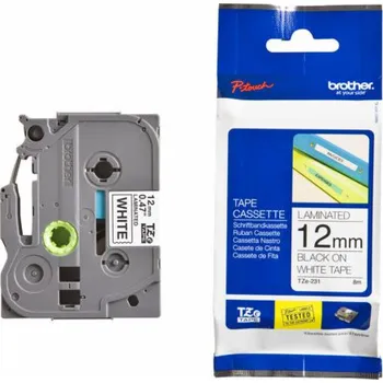 Pásek do tiskárny Páska TZE-231 (TZE231) kompatibilní pro Brother, 12mm, bílá/černá, laminovaná, délka 8m