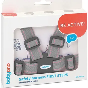 Kšíry do kočárku/Bezpečnostní pásy s vodítkem - KLASIK světle šedé s růžovou - BabyOno