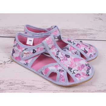 Dívčí bačkory Bačkůrky capáčky BAREFOOT EF 386 Princess šedorůžové otevřené velikost: 33