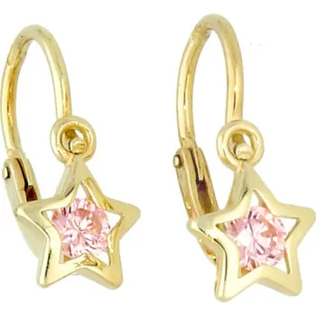 Náušnice Goldstore Hvězdičky zlaté dětské náušnice růžový zirkon Váha: 0.99 g
