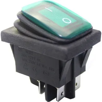 Auto elektroinstalace Vypínač kolébkový - OFF-ON 1pol.250V/16A zelený vodotěsný