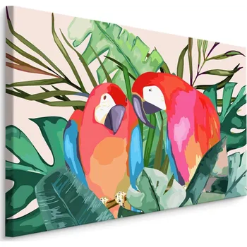 Obraz MyBestHome BOX Plátno Papoušci A Tropické Listy Varianta: 30x20